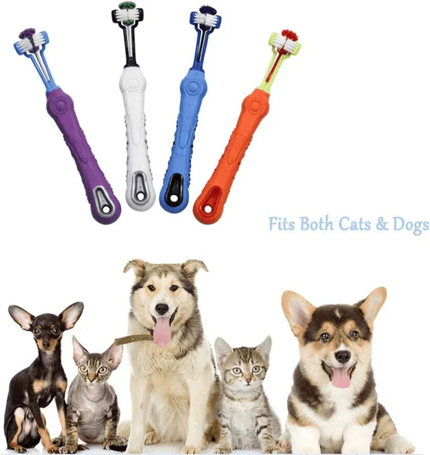 3-Sided Pet Toothbrush Dog Removing Bad Tartar Breath Dental Cleaning Mouth - Orange