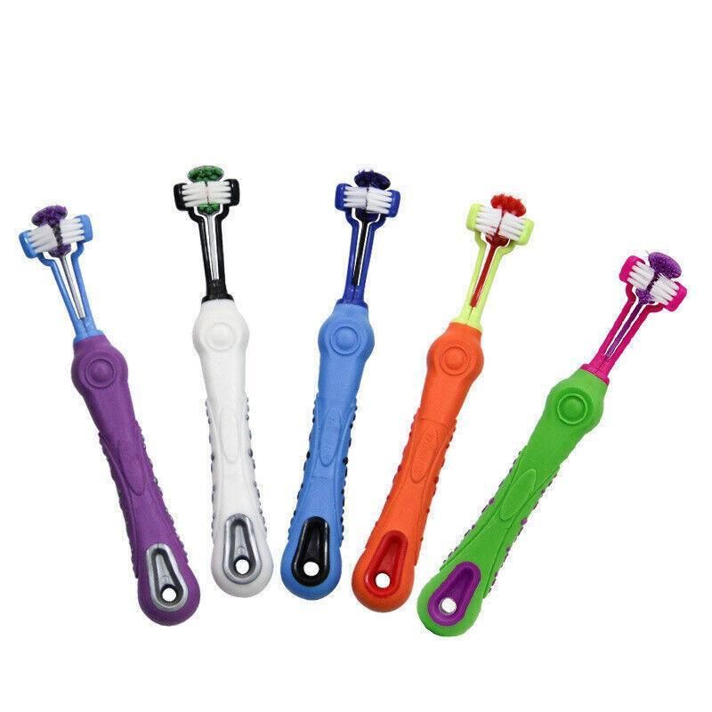 3-Sided Pet Toothbrush Dog Removing Bad Tartar Breath Dental Cleaning Mouth - White