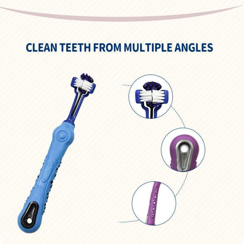 3-Sided Pet Toothbrush Dog Removing Bad Tartar Breath Dental Cleaning Mouth - White
