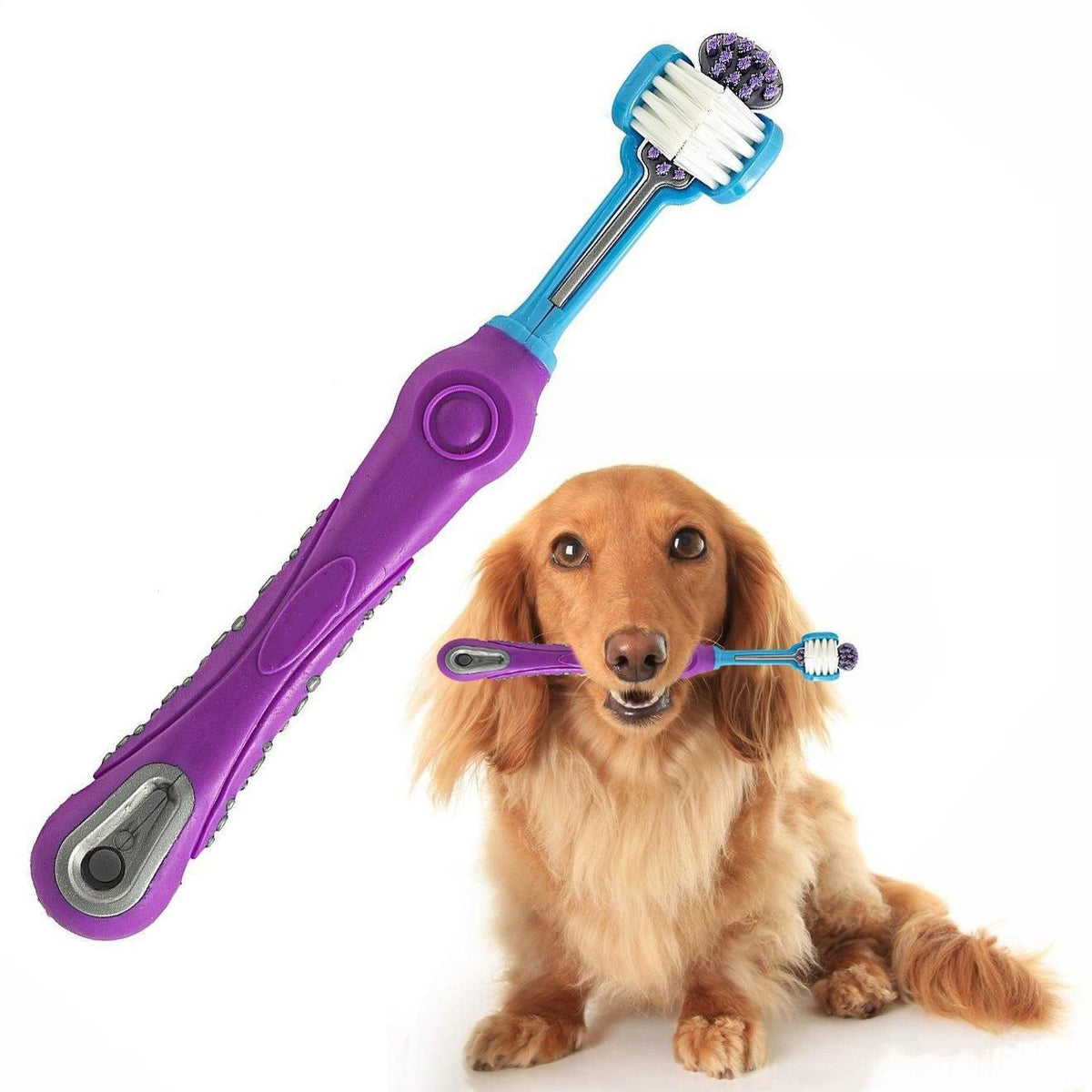3-Sided Pet Toothbrush Dog Removing Bad Tartar Breath Dental Cleaning Mouth - White