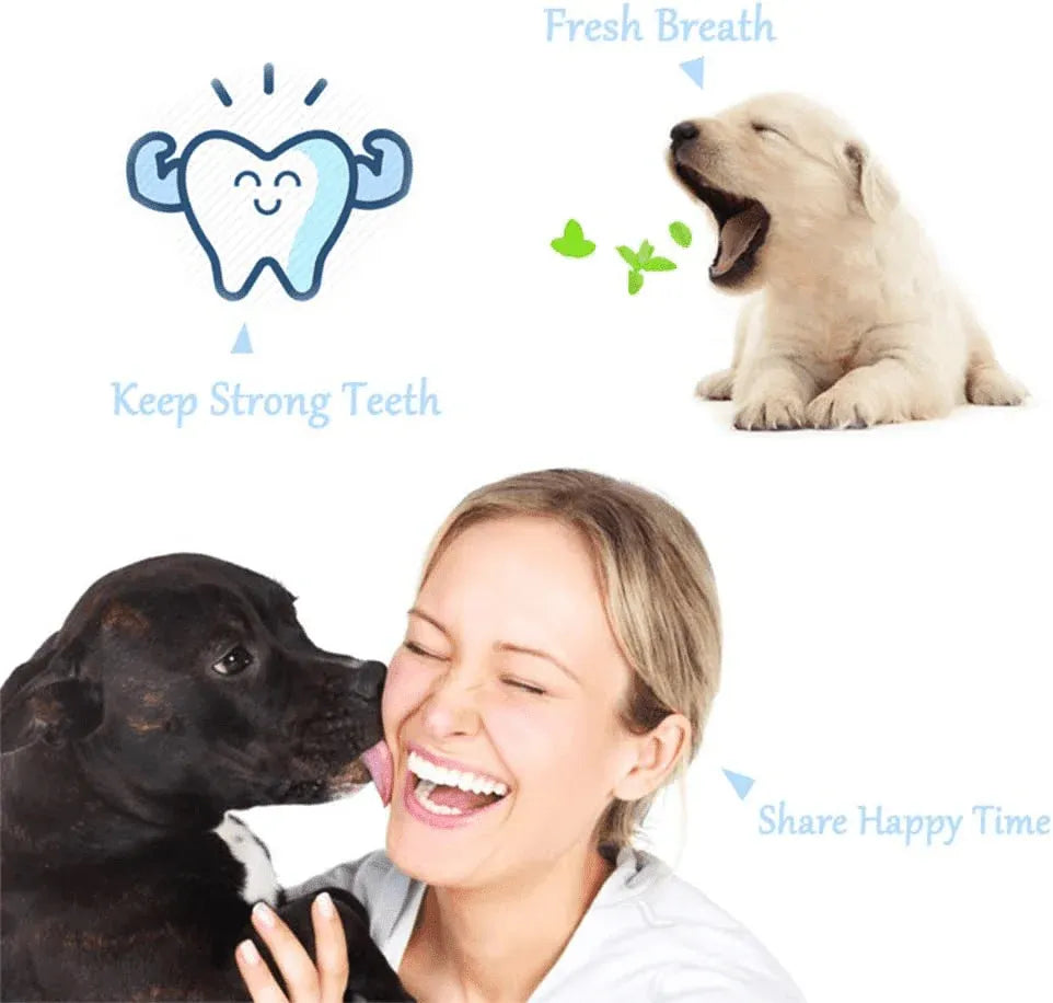 3-Sided Pet Toothbrush Dog Removing Bad Tartar Breath Dental Cleaning Mouth - White