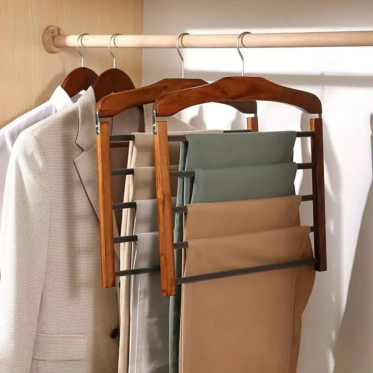 Multi Tier Wooden Trouser Rack Household Towel Rack Space Saving Pants Hanger - Original wood