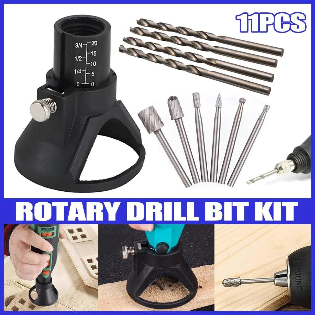 11 PCS/SET Rotary Multi Tool Cutting Guide Attachment Kit HSS Router Drill Bit