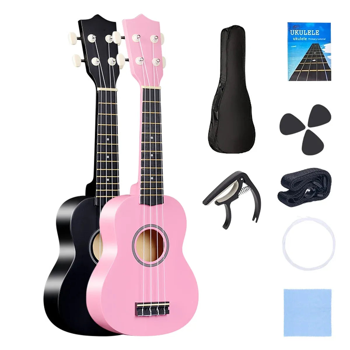 21 Inch Soprano Ukulele for Beginners 4 String Linden Wood with Accessory, Pink