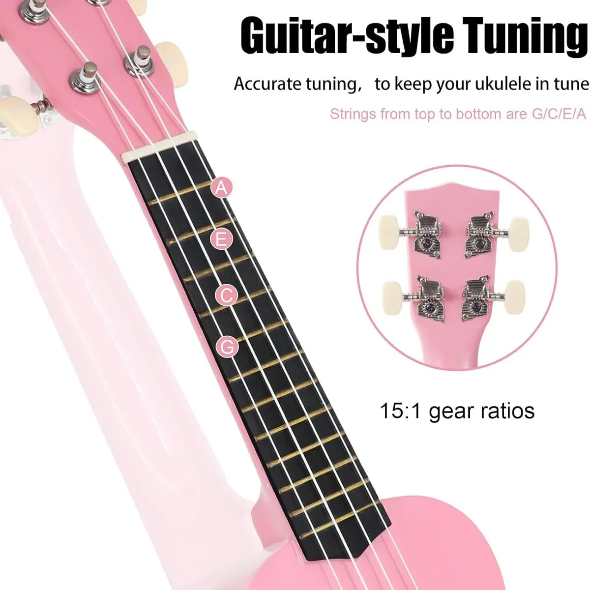 21 Inch Soprano Ukulele for Beginners 4 String Linden Wood with Accessory, Pink