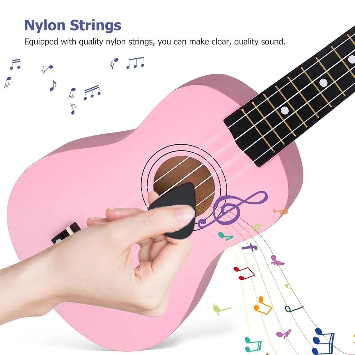 21 Inch Soprano Ukulele for Beginners 4 String Linden Wood with Accessory, Pink