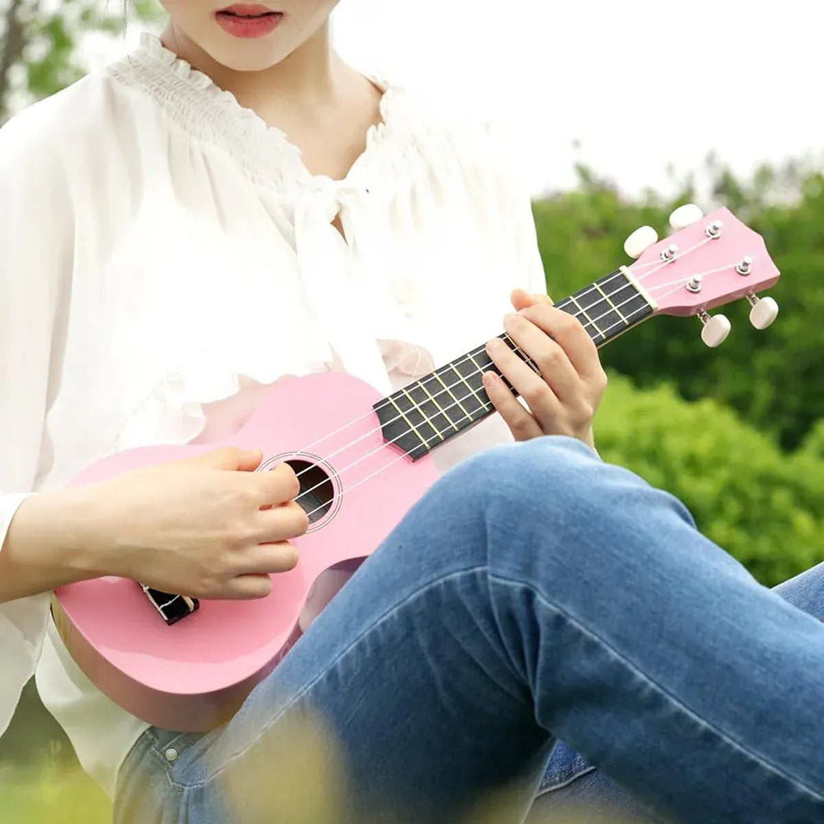 21 Inch Soprano Ukulele for Beginners 4 String Linden Wood with Accessory, Pink