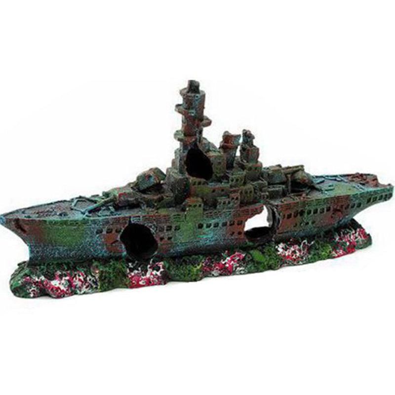 Aquarium Shipwreck Ship Fish Tank Resin Sunken Ship Fishing Hiding Pot Decor