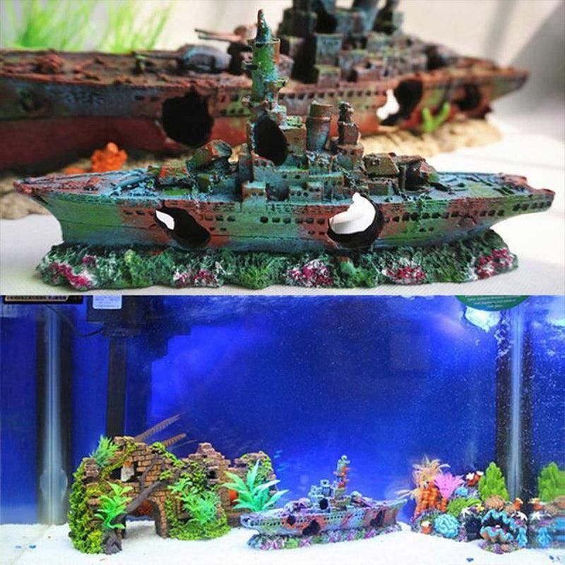 Aquarium Shipwreck Ship Fish Tank Resin Sunken Ship Fishing Hiding Pot Decor