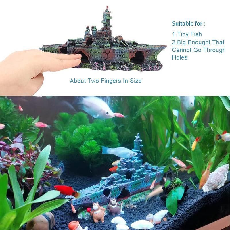 Aquarium Shipwreck Ship Fish Tank Resin Sunken Ship Fishing Hiding Pot Decor