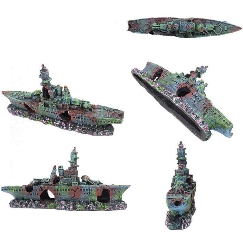 Aquarium Shipwreck Ship Fish Tank Resin Sunken Ship Fishing Hiding Pot Decor