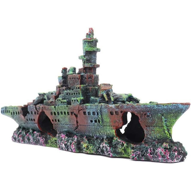 Aquarium Shipwreck Ship Fish Tank Resin Sunken Ship Fishing Hiding Pot Decor
