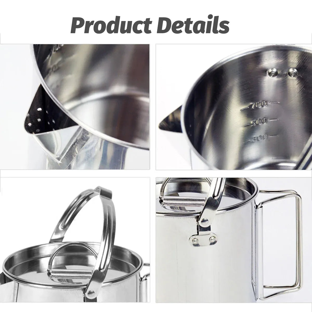1.2L Portable Stainless Steel Camping Kettle Cookware For Hiking Outdoor Picnic