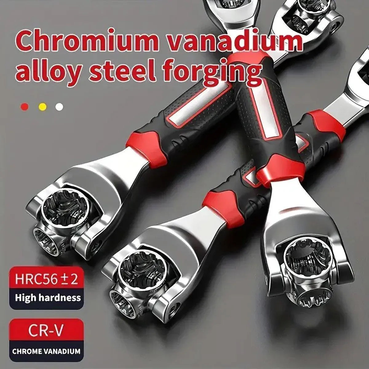 52 in 1 Universal Socket Wrench 8-19mm Multi-Angle Rotary Spanner, Chrome Steel