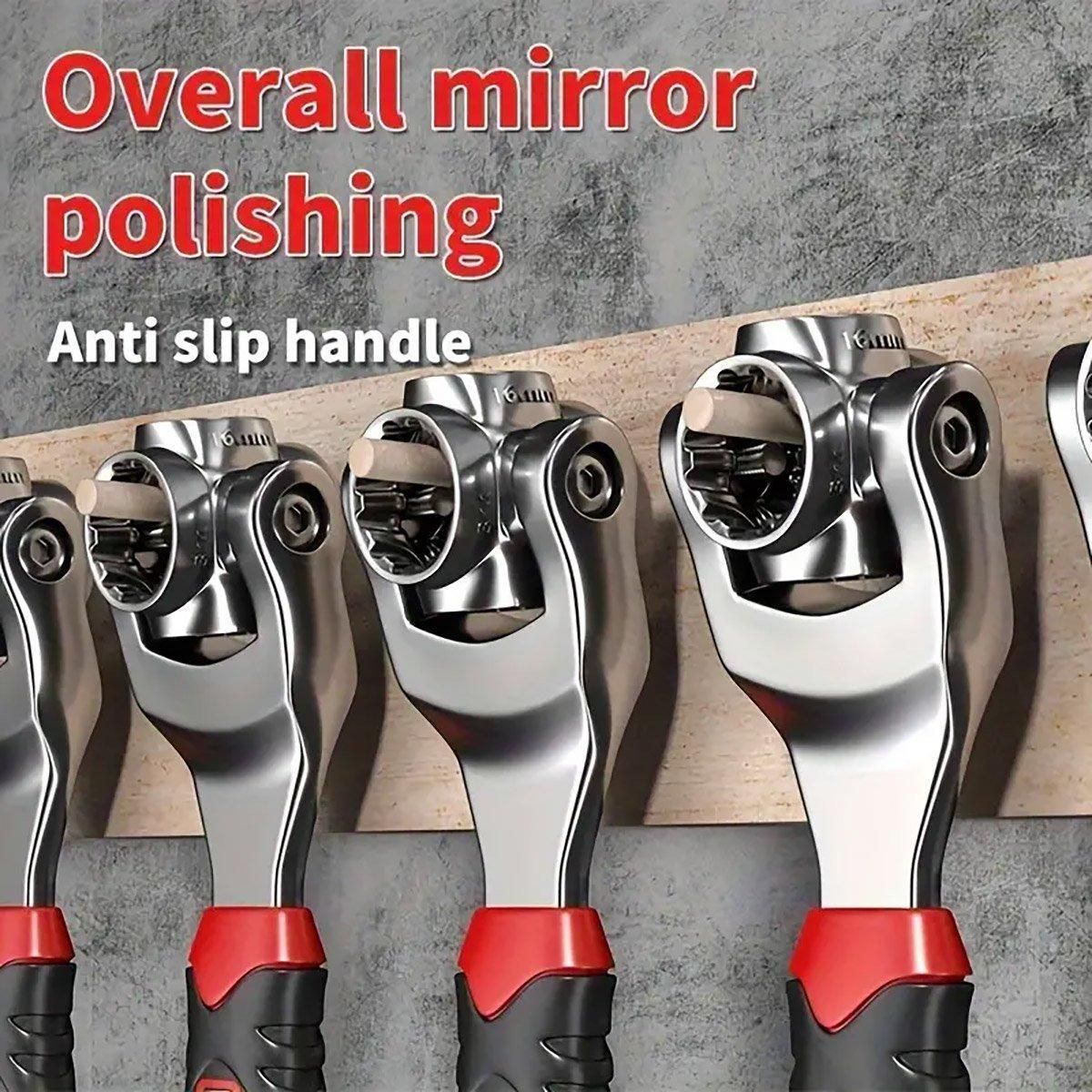 52 in 1 Universal Socket Wrench 8-19mm Multi-Angle Rotary Spanner, Chrome Steel