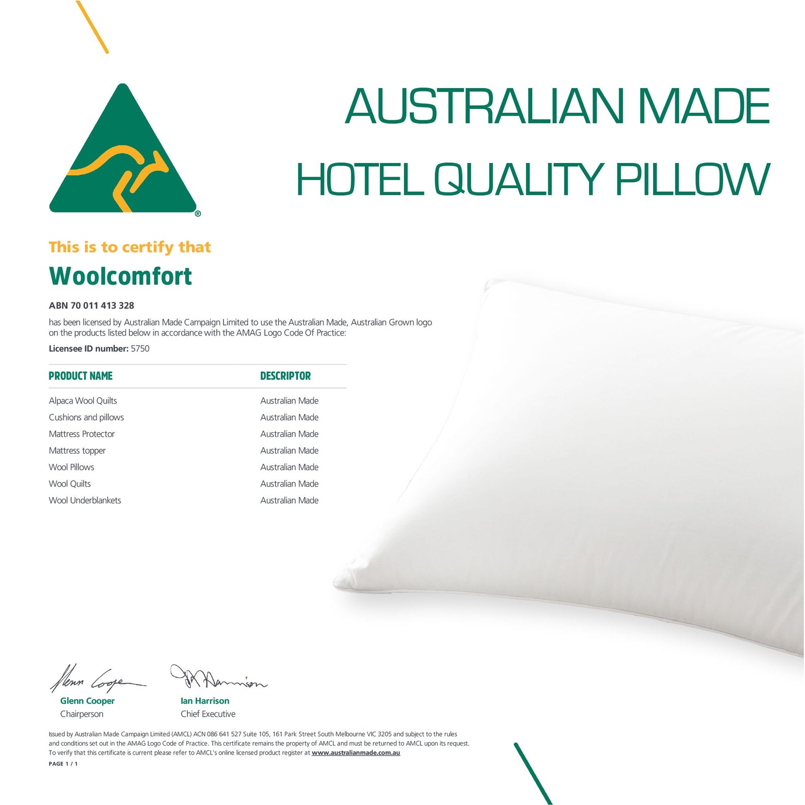 Australian Made Hotel Quality Pillow Standard Size Twin Pack