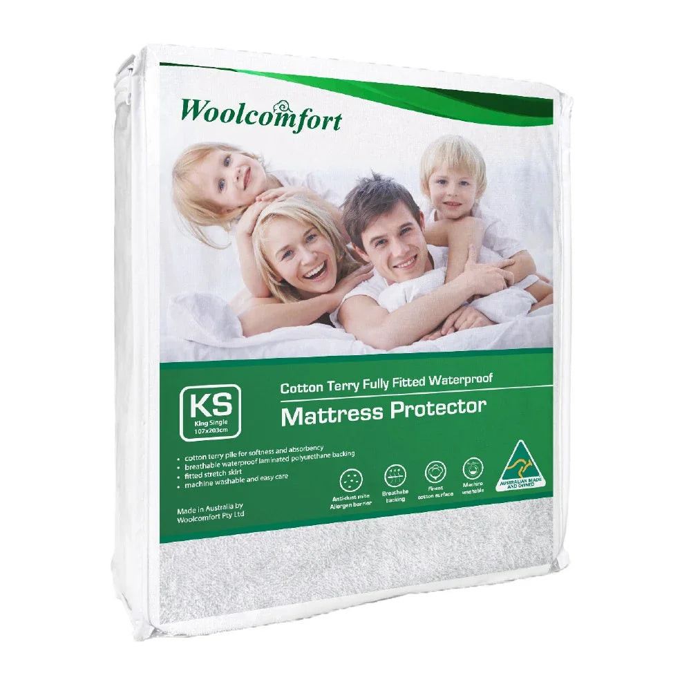 Cotton Terry Fully Fitted Waterproof Mattress Protector King Single Size