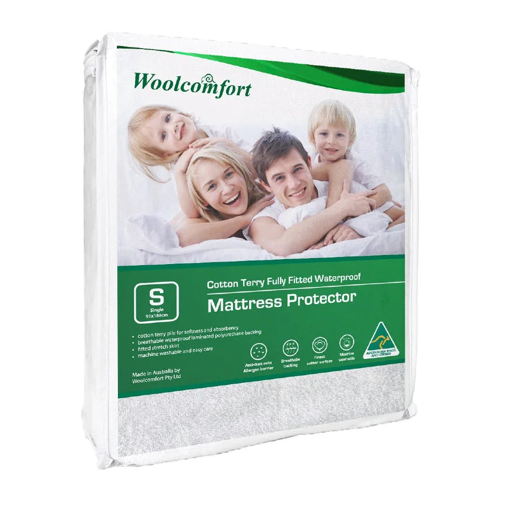 Cotton Terry Fully Fitted Waterproof Mattress Protector Single Size