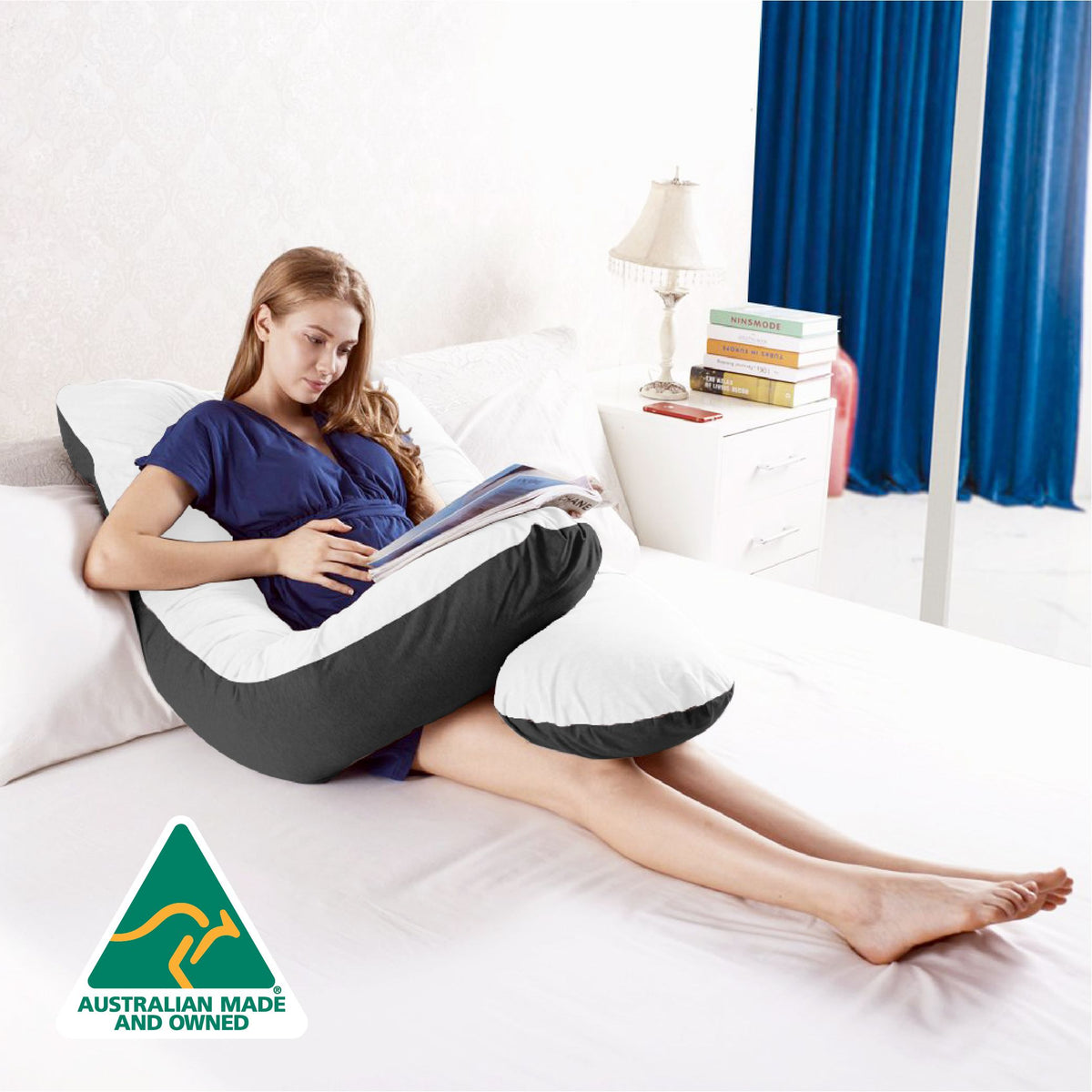 Australian Made Maternity Nursing Body Pillow 140x80cm Black White Pillowcase