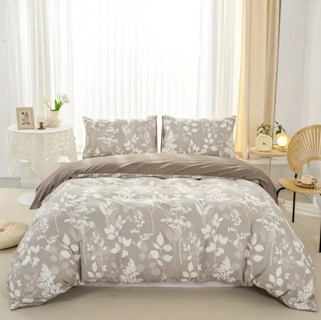 Canvas Fleur Quilt Cover Set - (3pcs, Queen Size)