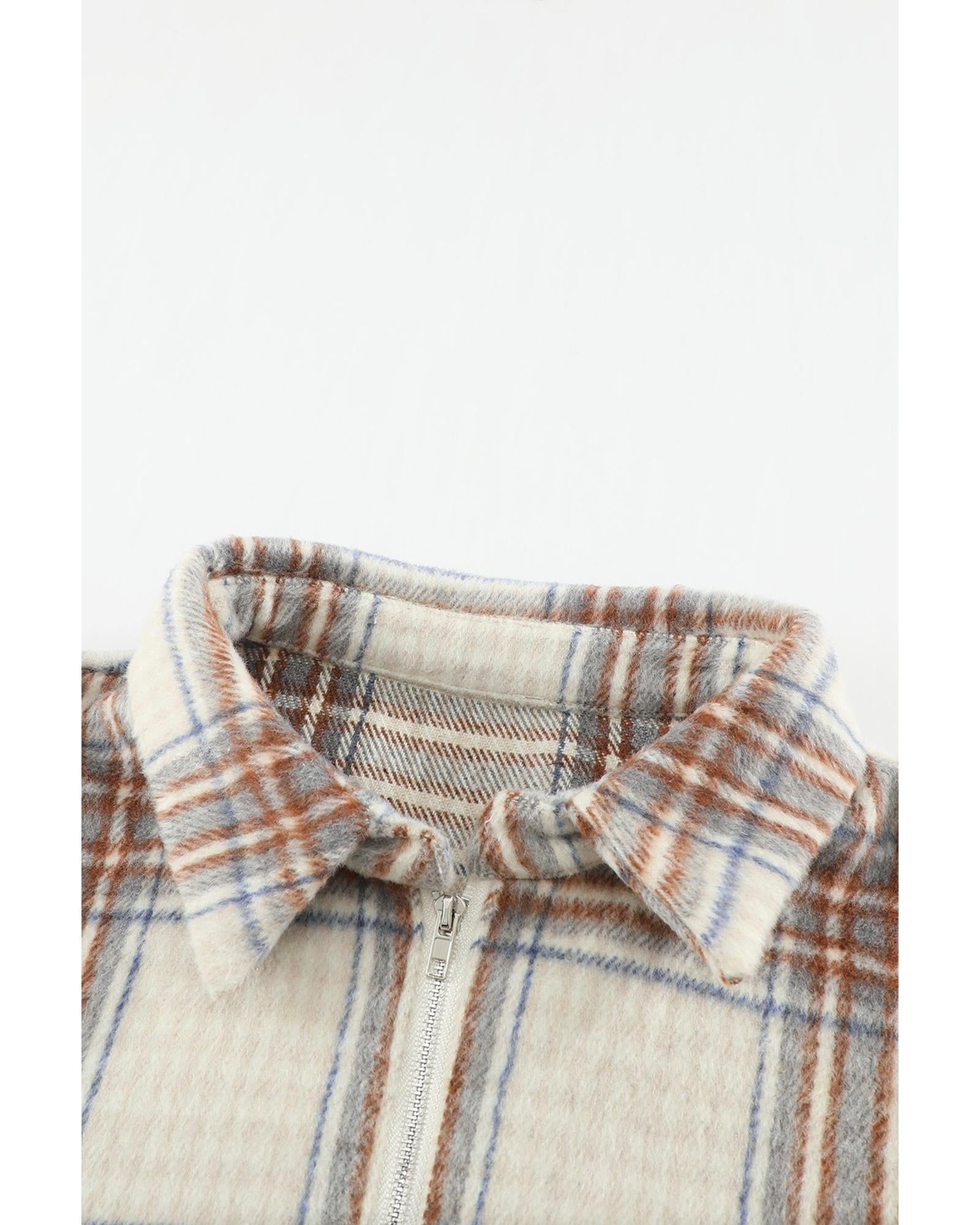 Plaid Half Zip Sweatshirt with Chest Pocket - 2XL