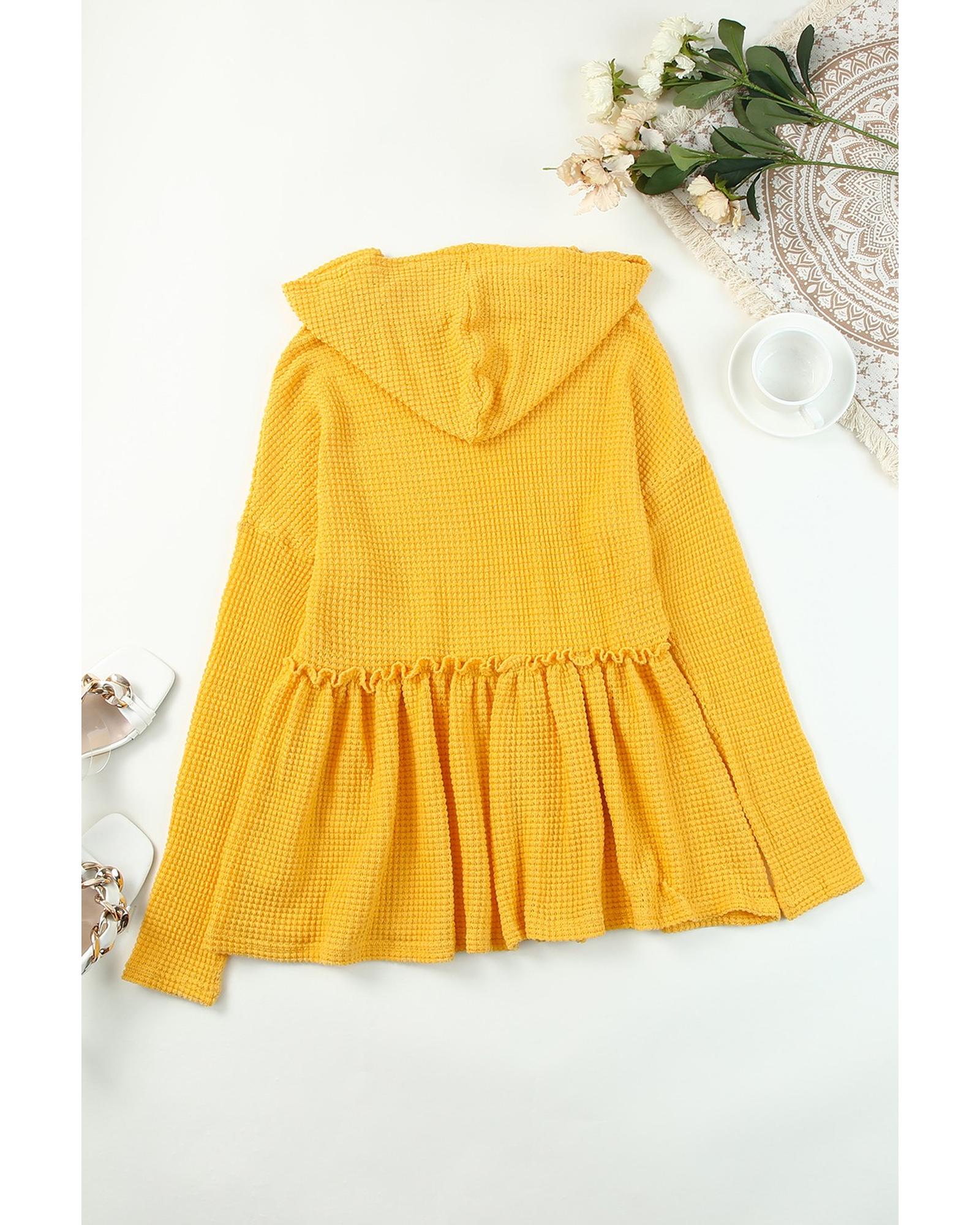 Hooded Flowy Top with Frill - L