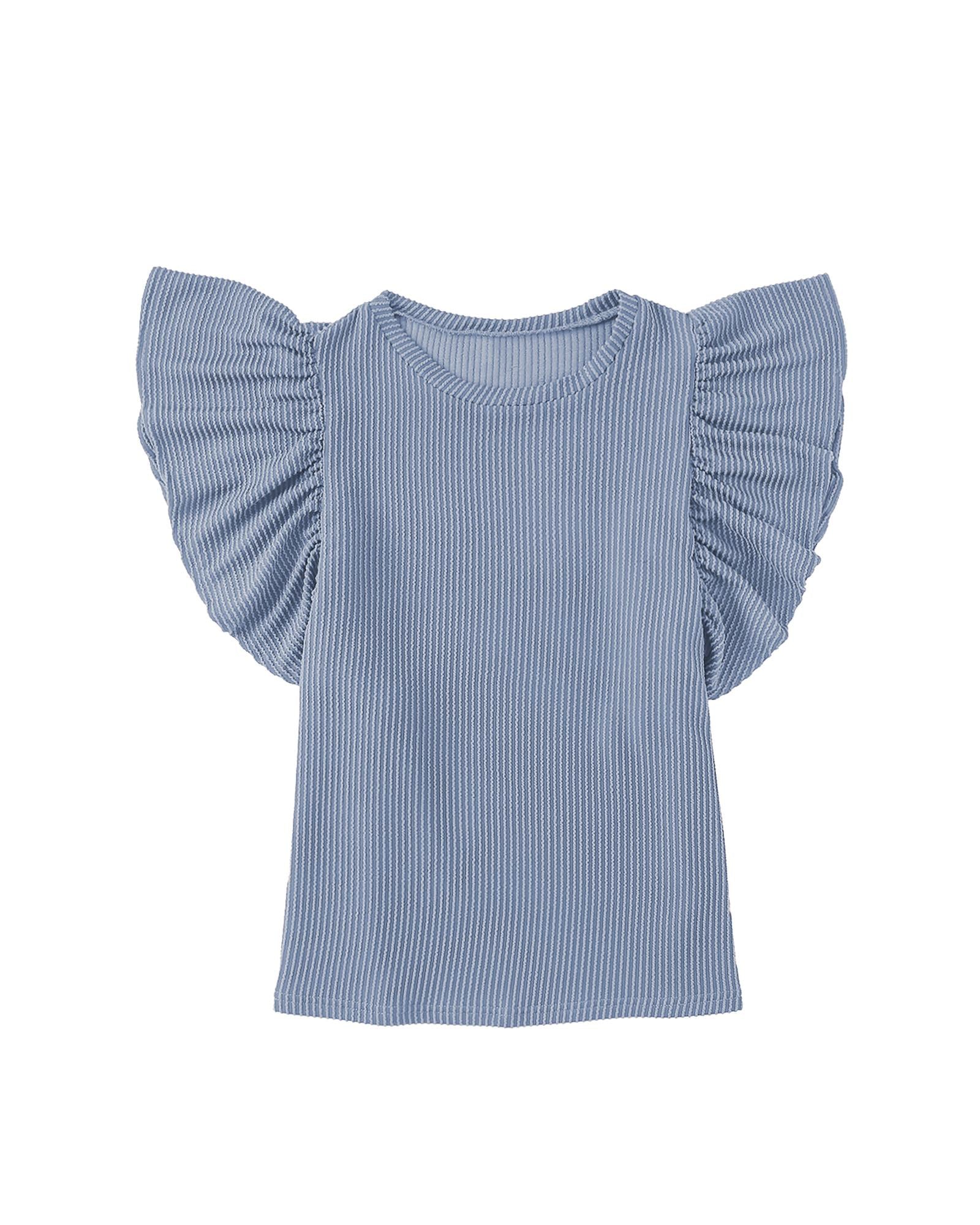 Ribbed Knit Ruffled Short Sleeve T Shirt - XL