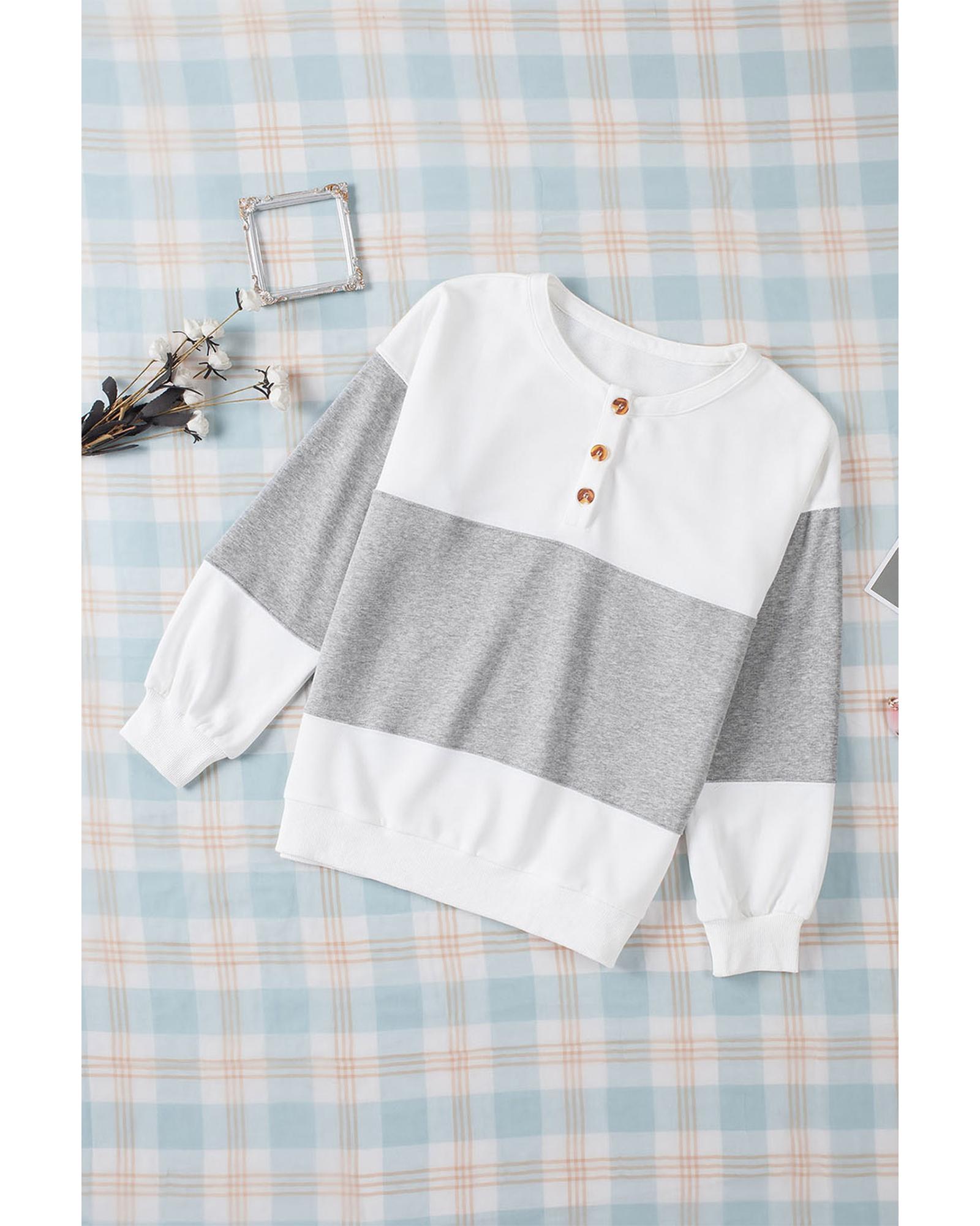 Colorblock Buttons Pullover Sweatshirt - XL