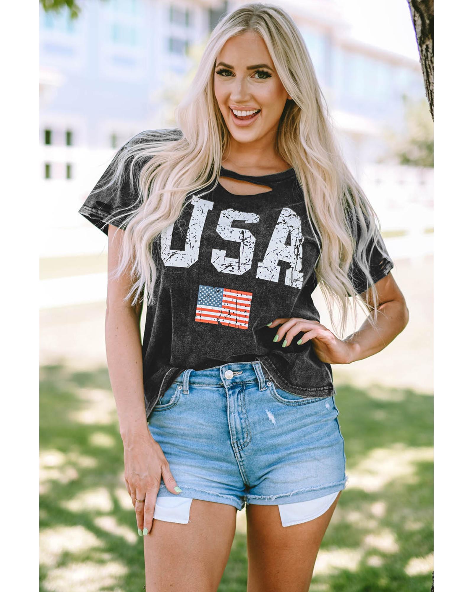 Tie-dye USA Flag Print T-shirt - S