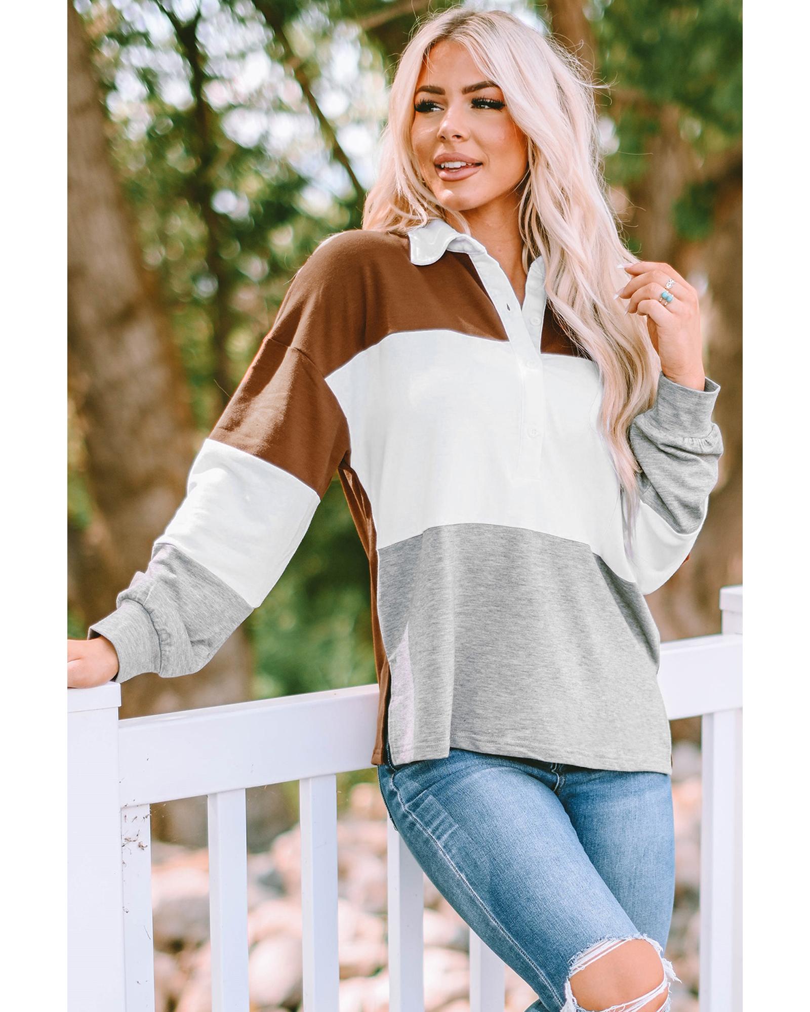 Colorblock Pullover Sweatshirt with Turn-down Collar - 2XL