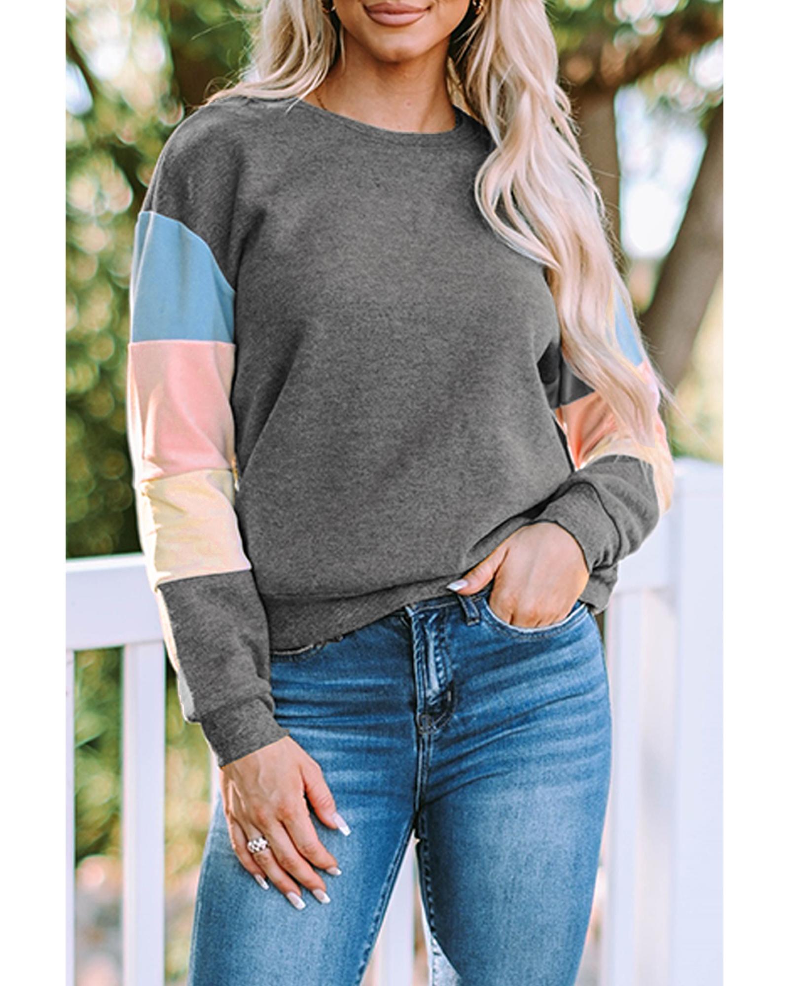 Long Sleeve Colorblock Sweatshirt - 2XL