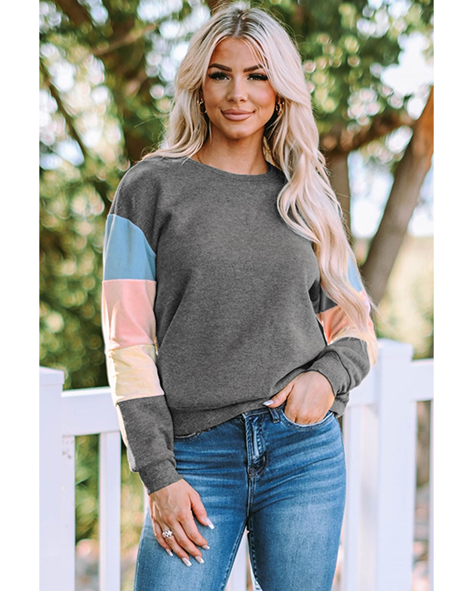 Long Sleeve Colorblock Sweatshirt - 2XL