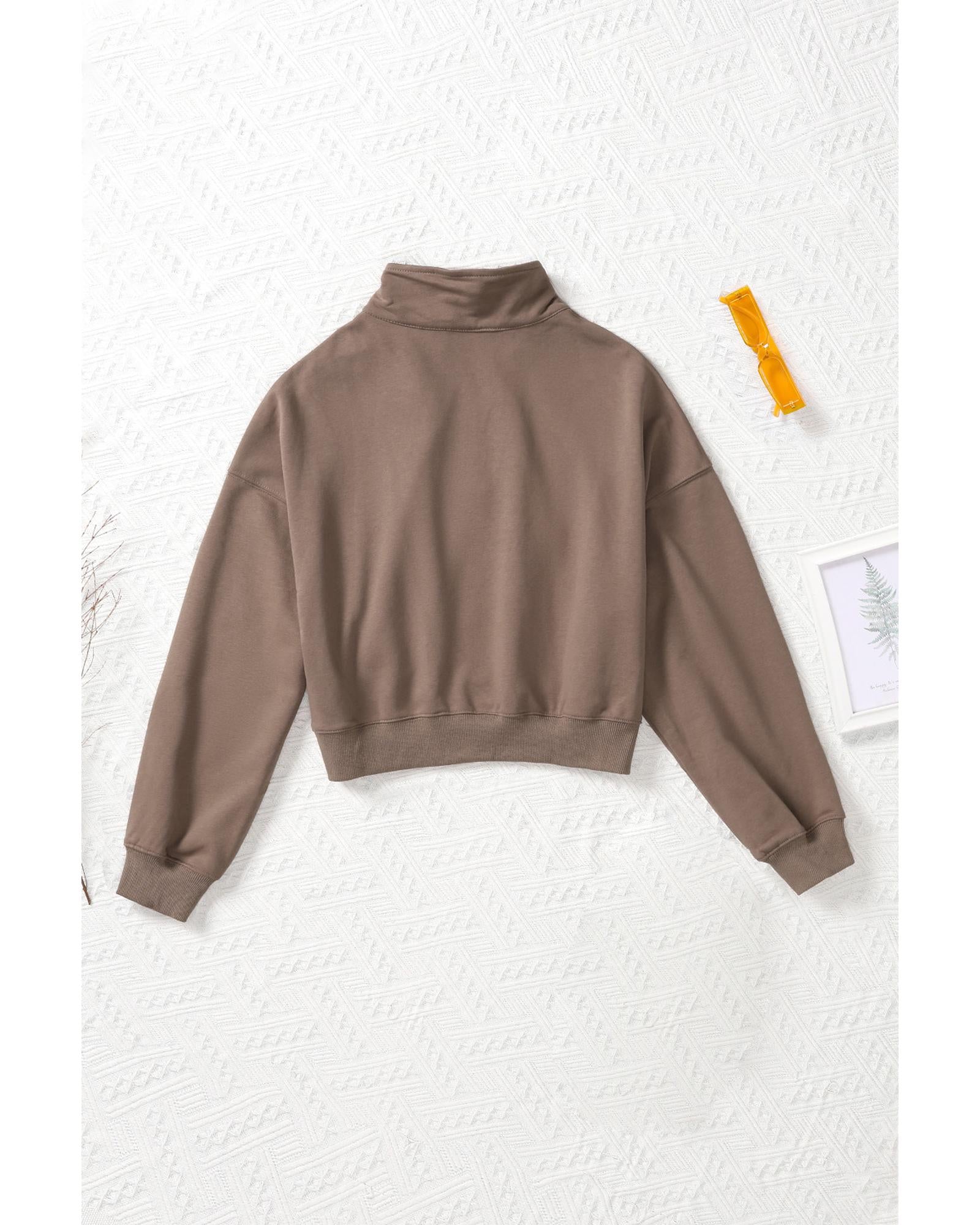 Zipped Cropped Sweatshirt with Pocket - 2XL