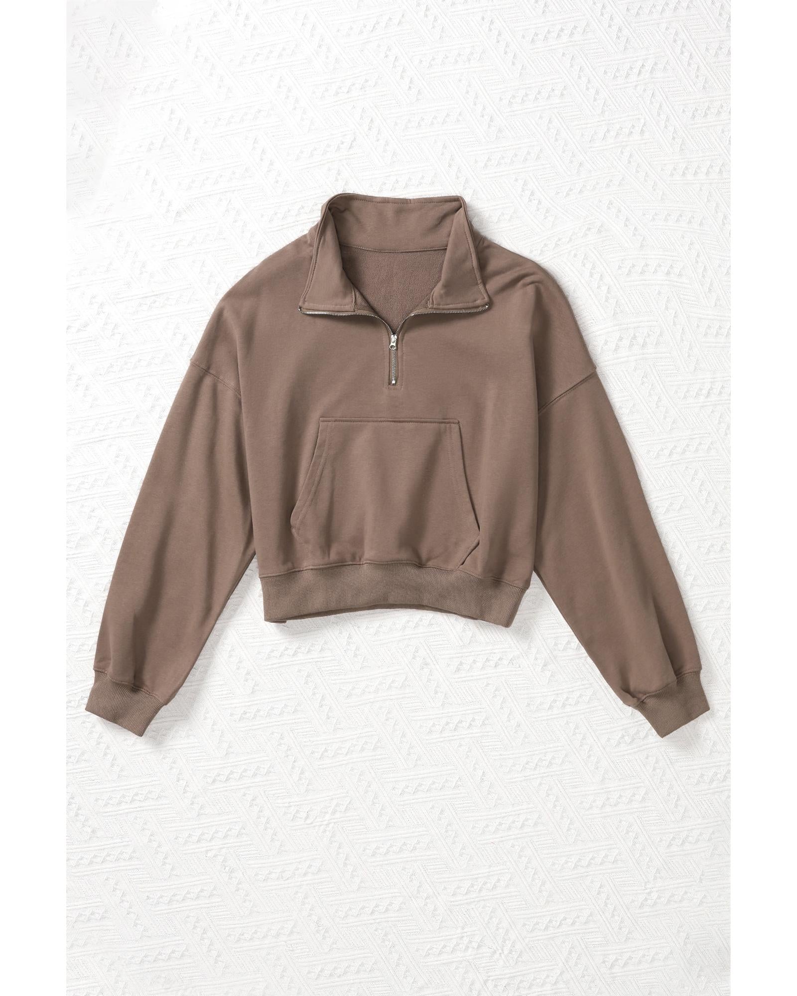 Zipped Cropped Sweatshirt with Pocket - 2XL