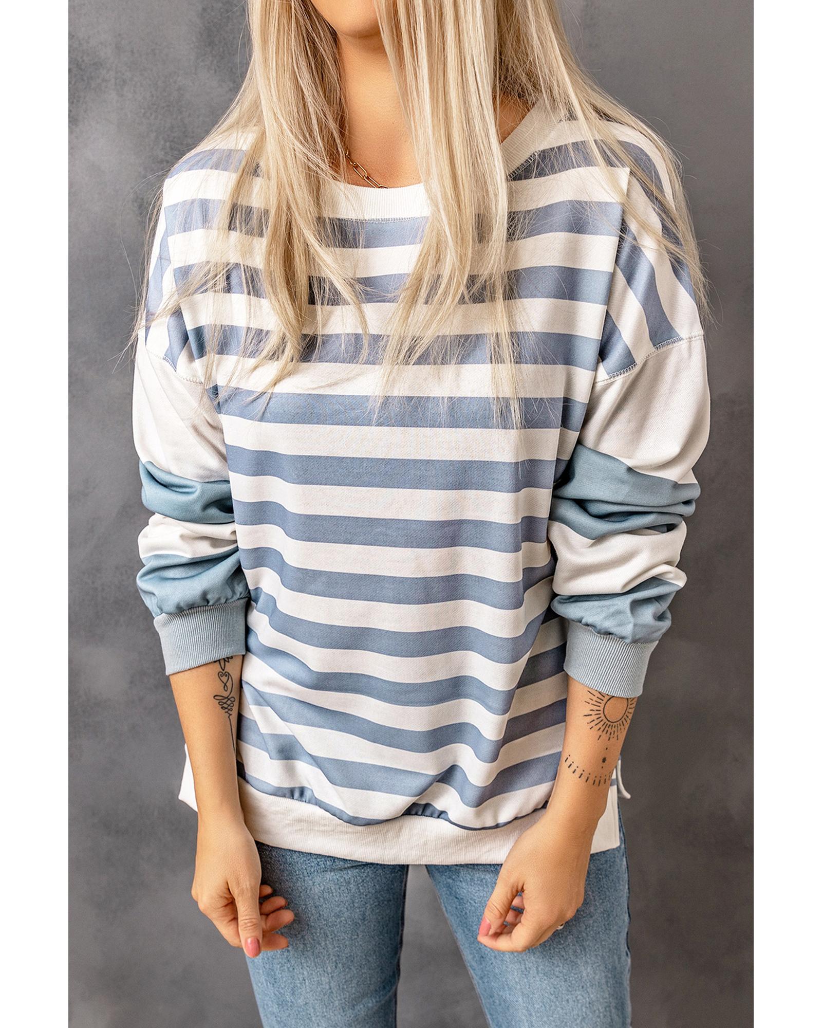 Drop Shoulder Striped Pullover Sweatshirt - M
