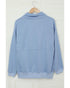 Pocketed Half Zip Pullover Sky Blue Sweatshirt - S