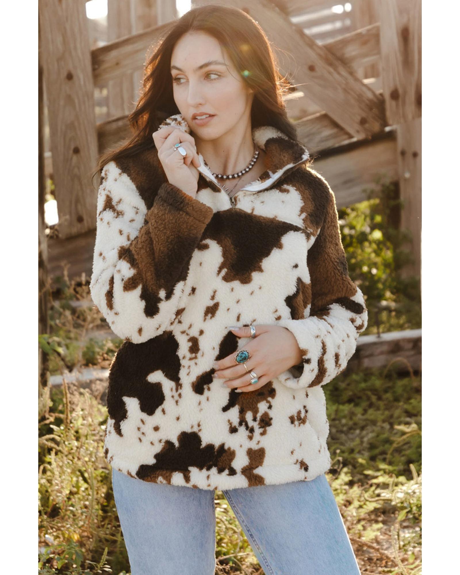 Cow Print Fleece Sweatshirt - M