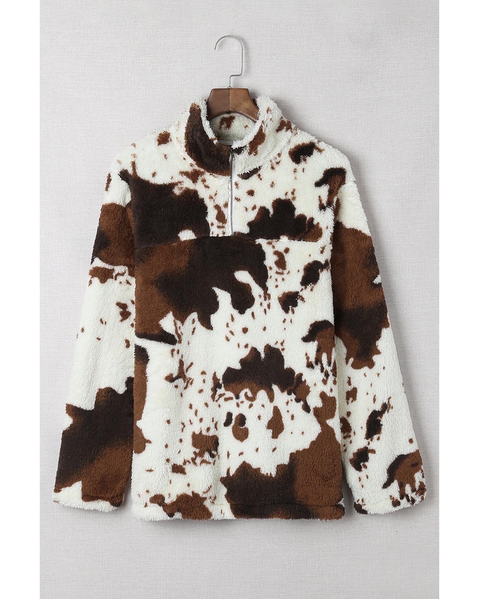 Cow Print Fleece Sweatshirt - M