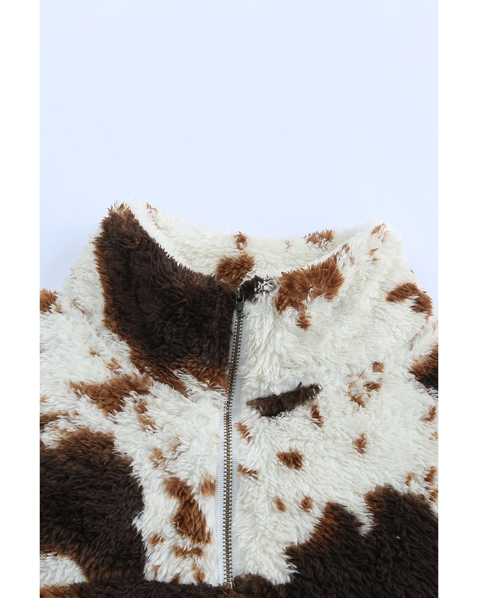 Cow Print Fleece Sweatshirt - M