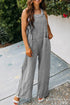 Textured Wide Leg Overall with Pockets - L