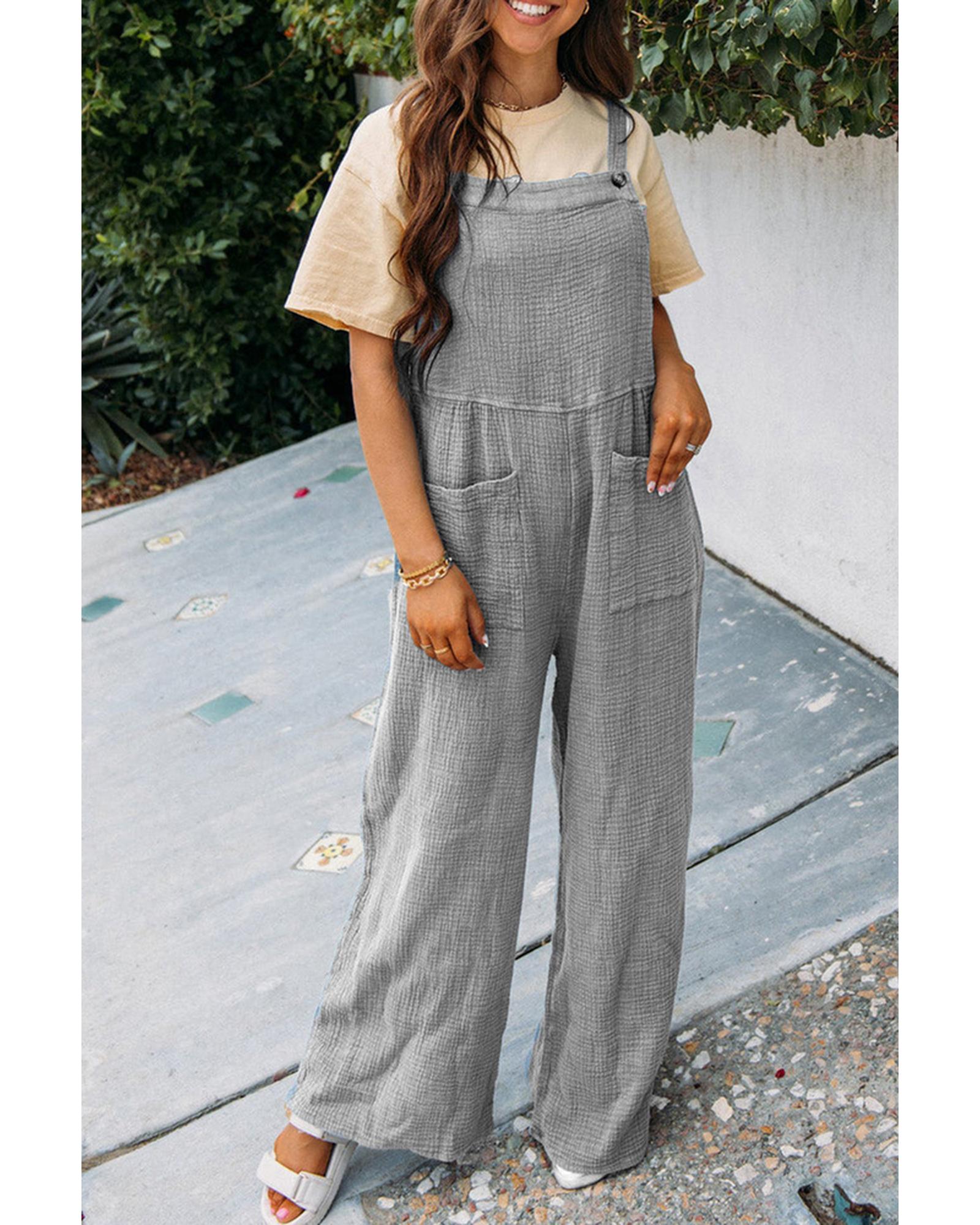 Textured Wide Leg Overall with Pockets - XL