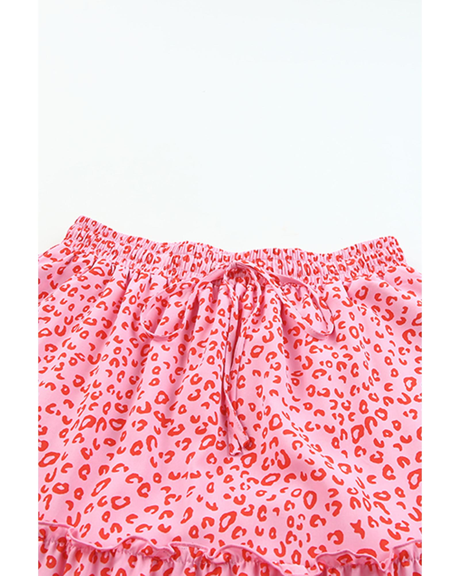 Leopard Print Frilled Drawstring Maxi Skirt - S