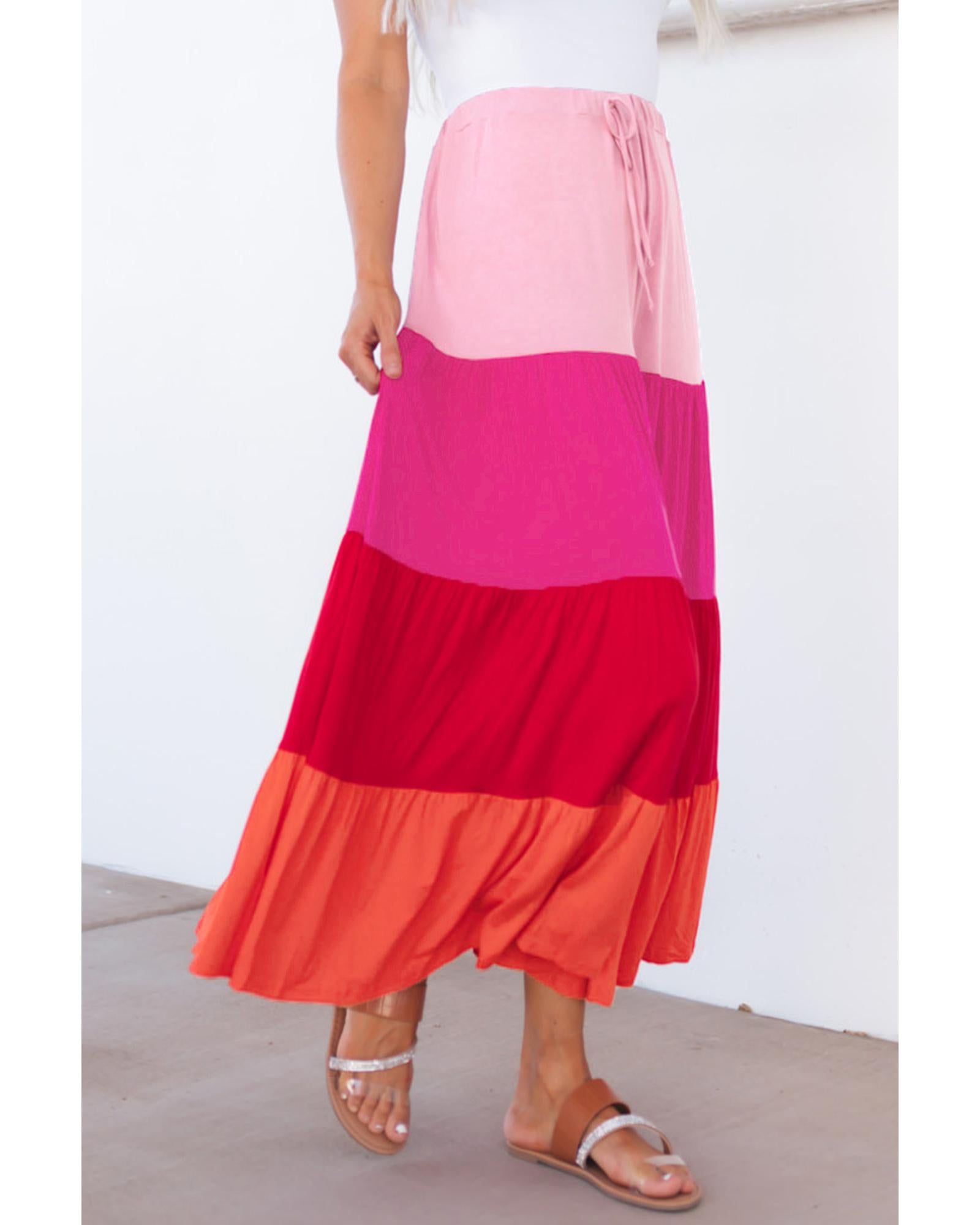 Tiered Drawstring Maxi Skirt - L