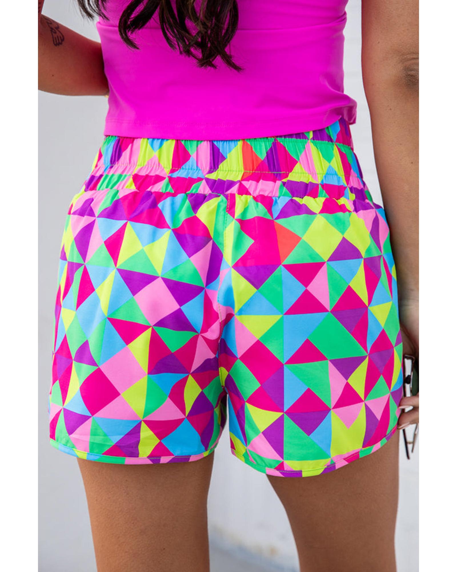 Geometric High Waisted Athletic Shorts - XL