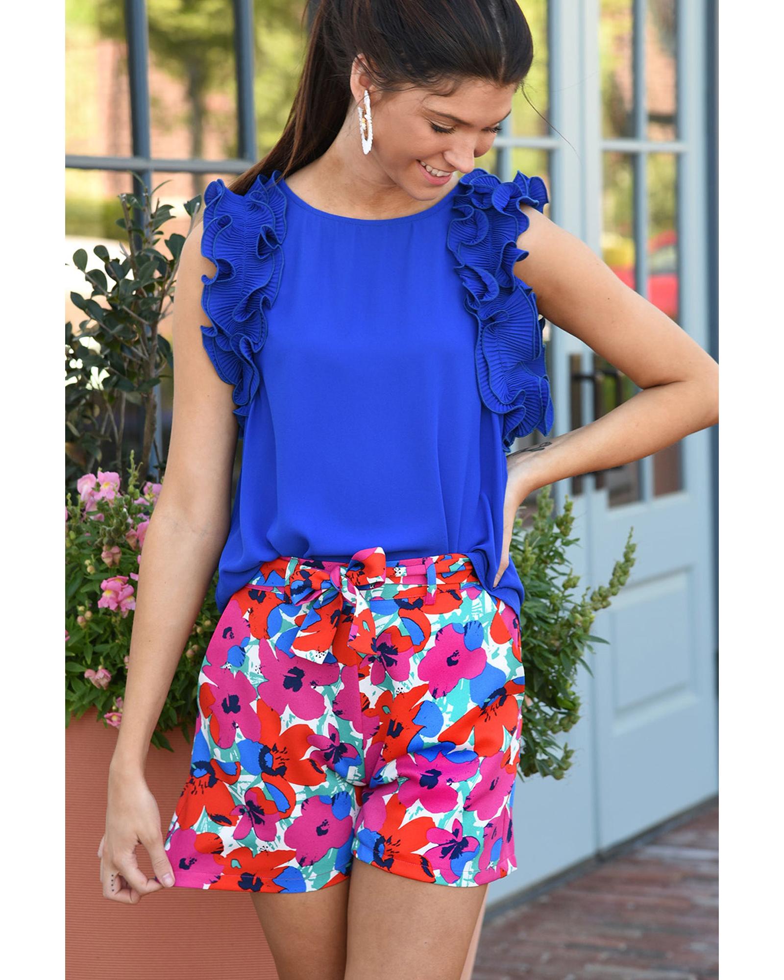 Belted Floral Print Shorts - 8 US