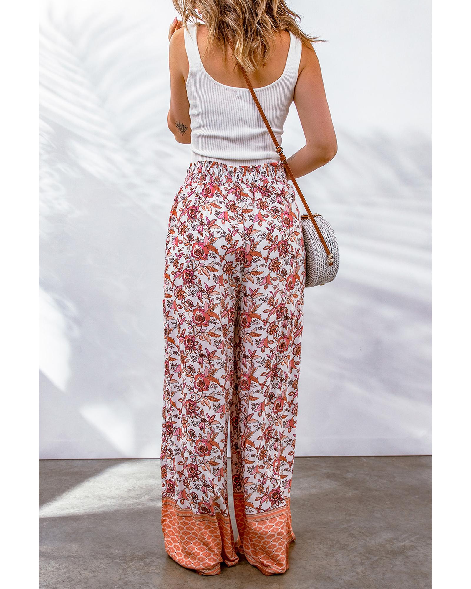 Printed High Waist Wide Leg Pants - S