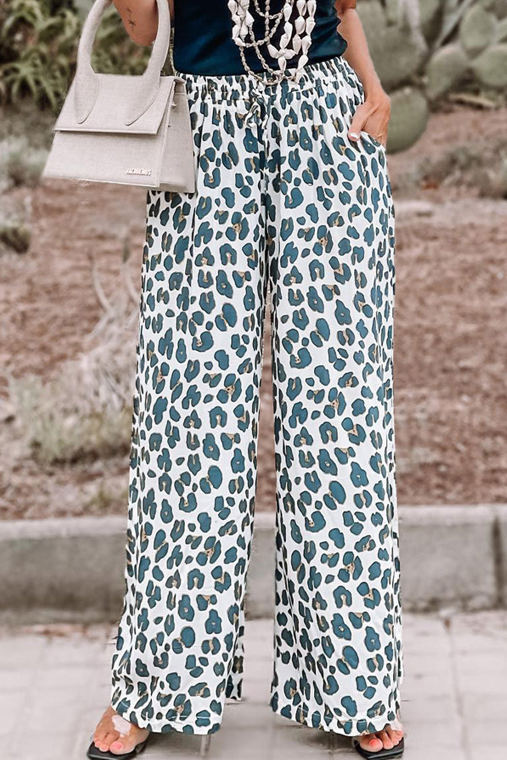 Leopard Print Wide Leg Pants - L