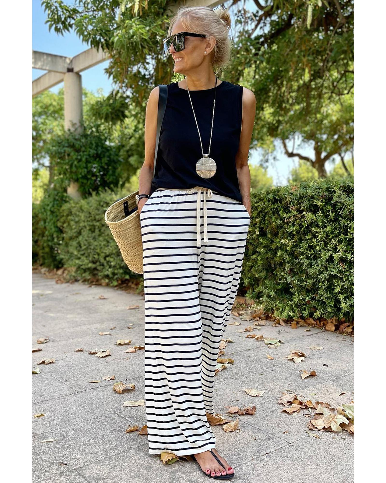 Striped Wide Leg Pants - L