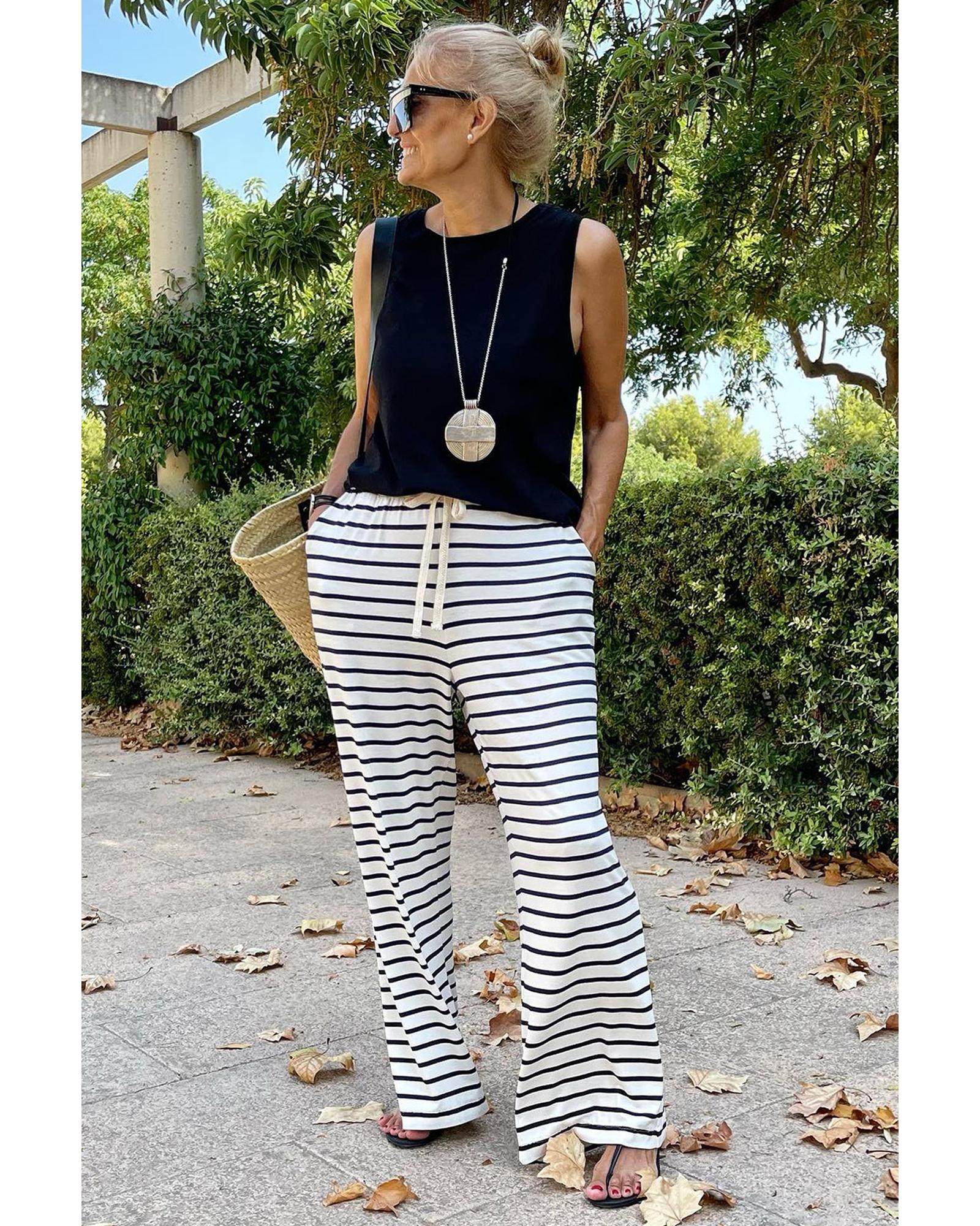 Striped Wide Leg Pants - XL