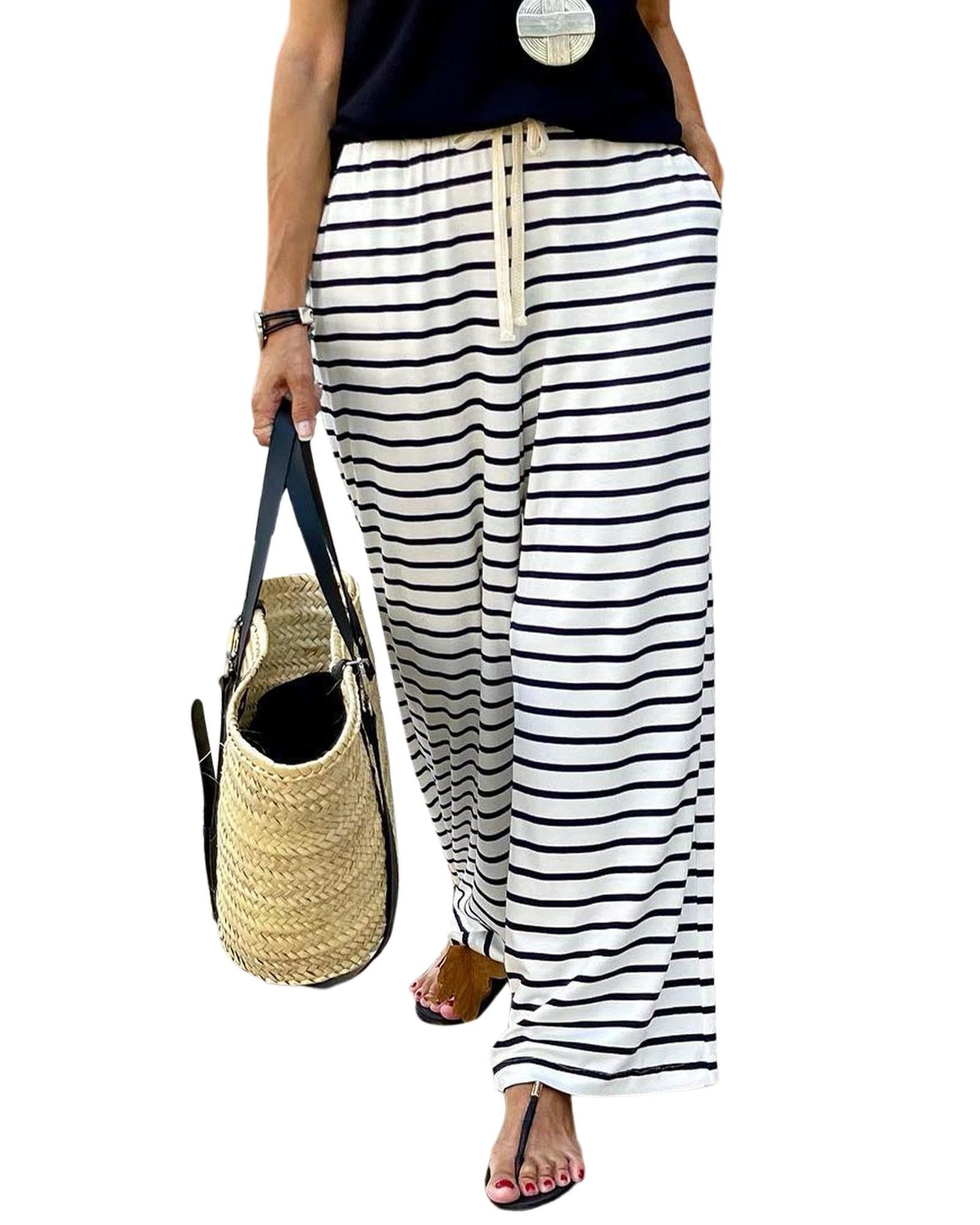 Striped Wide Leg Pants - XL